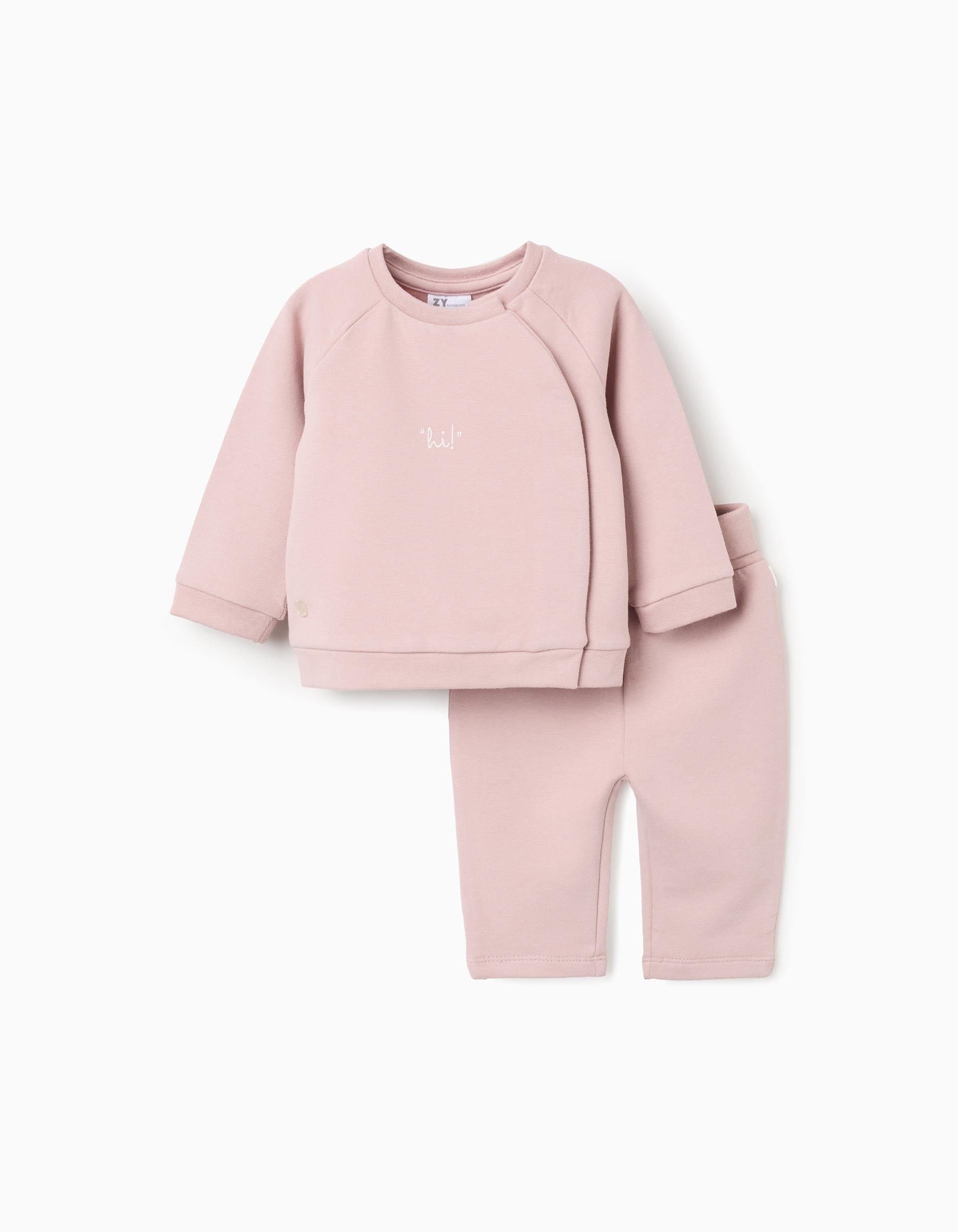 Brushed sweatshirt + trousers set for newborn girls, pink
