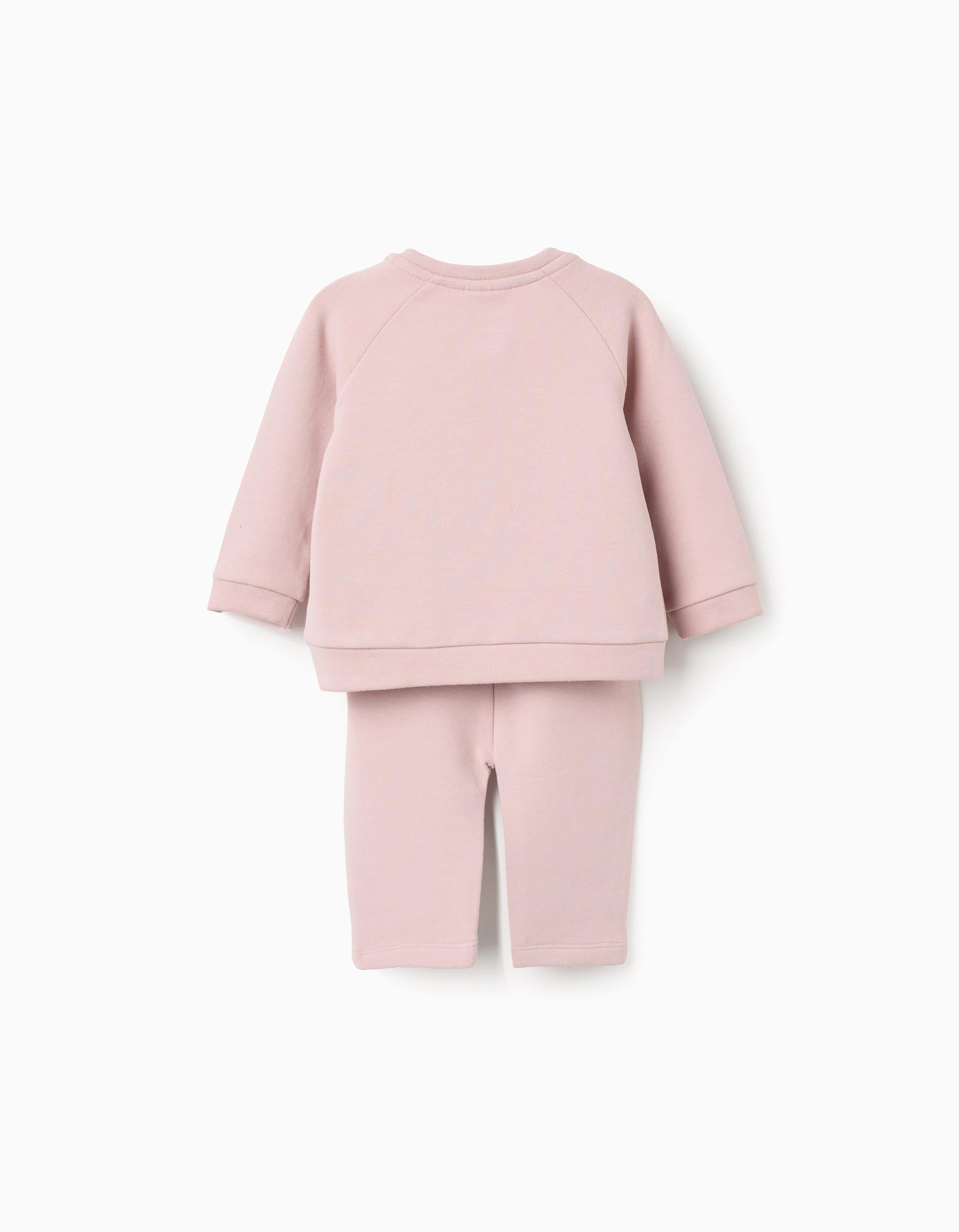Brushed sweatshirt + trousers set for newborn girls, pink