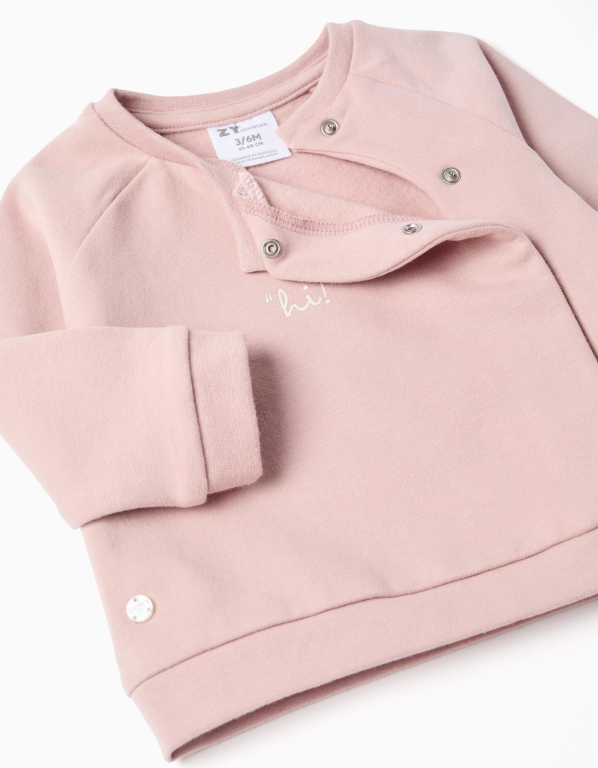 Brushed sweatshirt + trousers set for newborn girls, pink