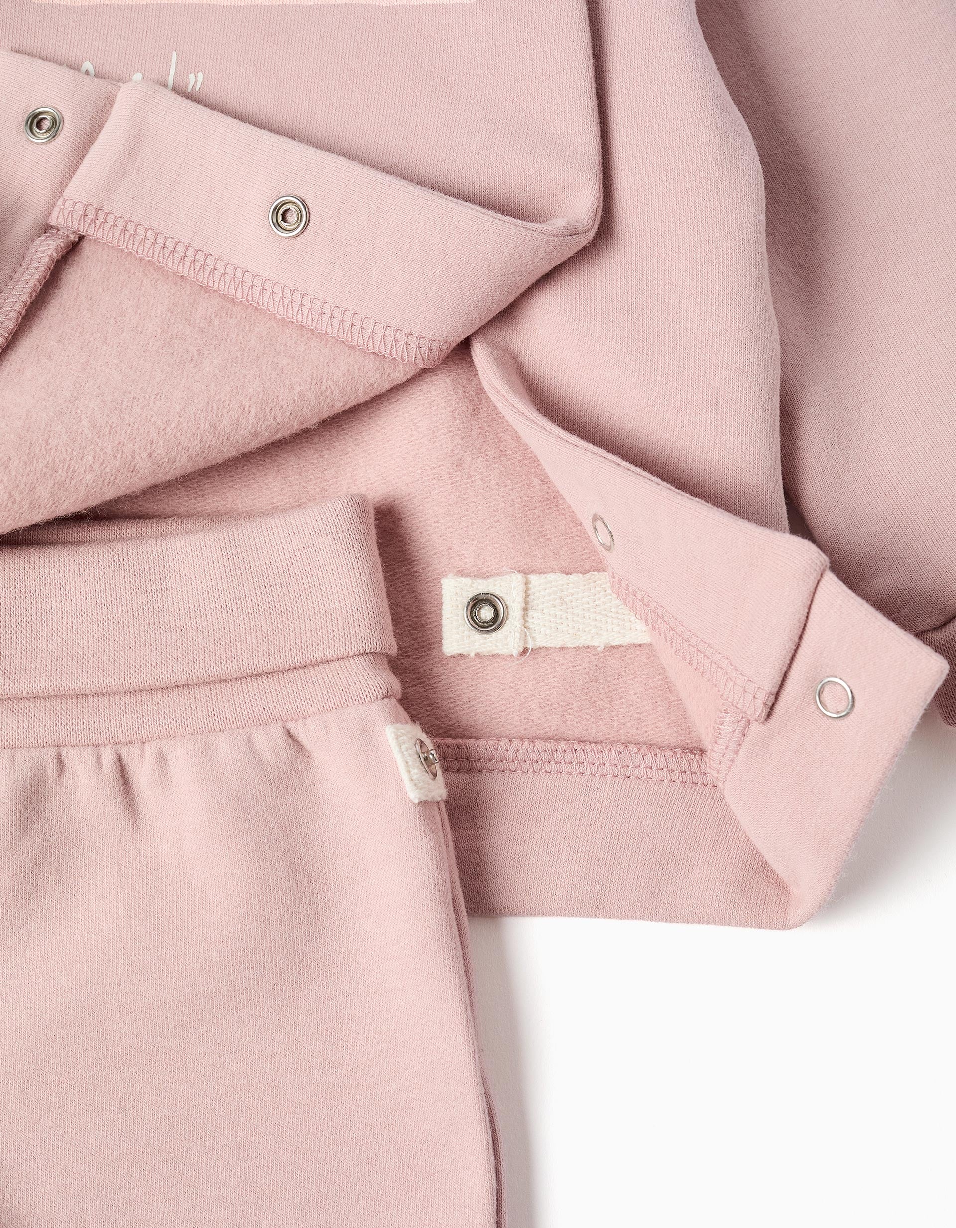 Brushed sweatshirt + trousers set for newborn girls, pink