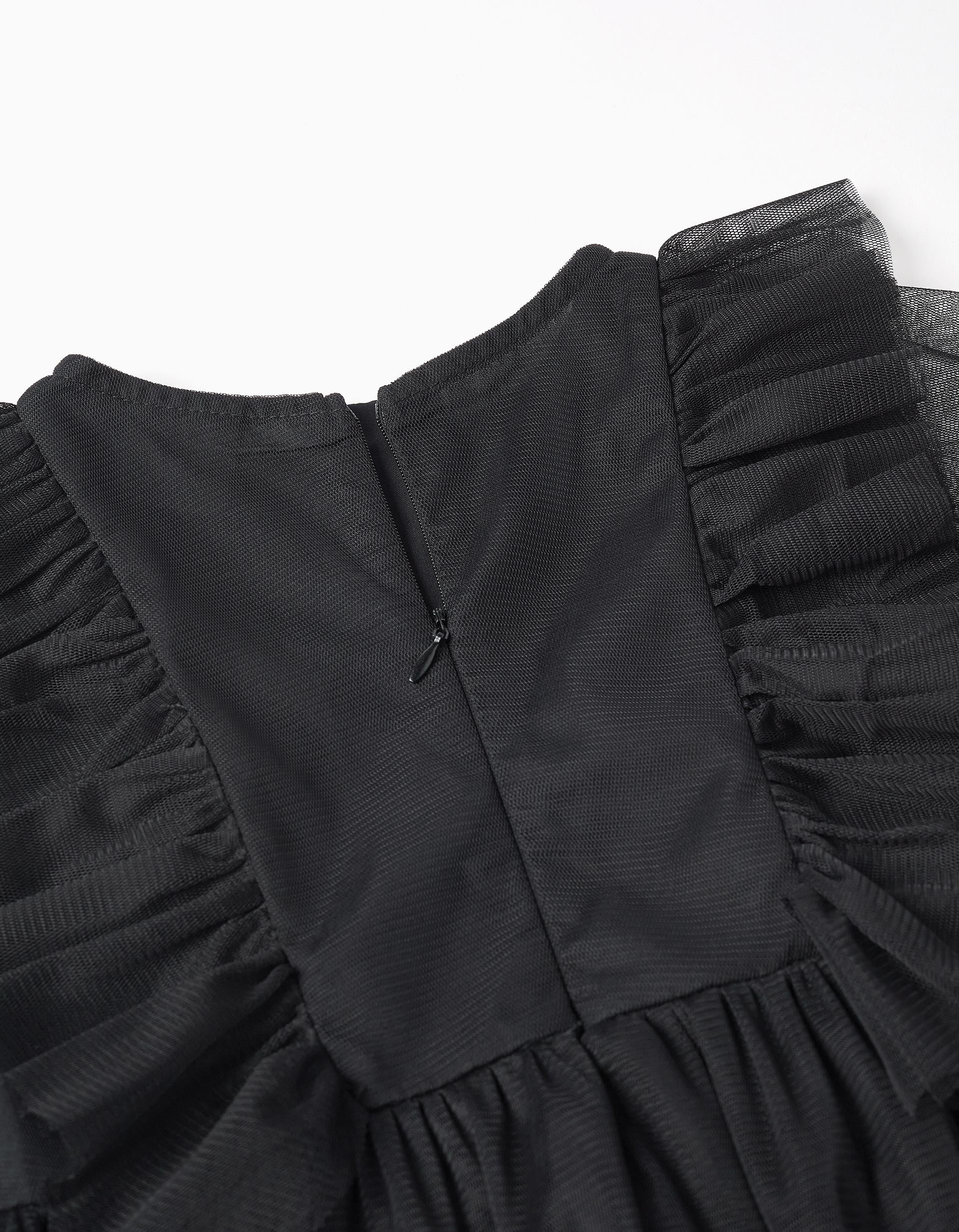 Vestido de tule em camadas com folhos para menina, preto