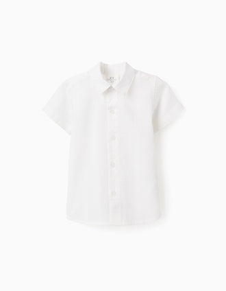 Camisa de Manga Curta com Textura para Bebé Menino 'B&S', Branco