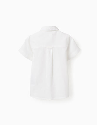 Camisa de Manga Curta com Textura para Bebé Menino 'B&S', Branco