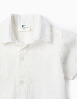 Camisa de Manga Curta com Textura para Bebé Menino 'B&S', Branco