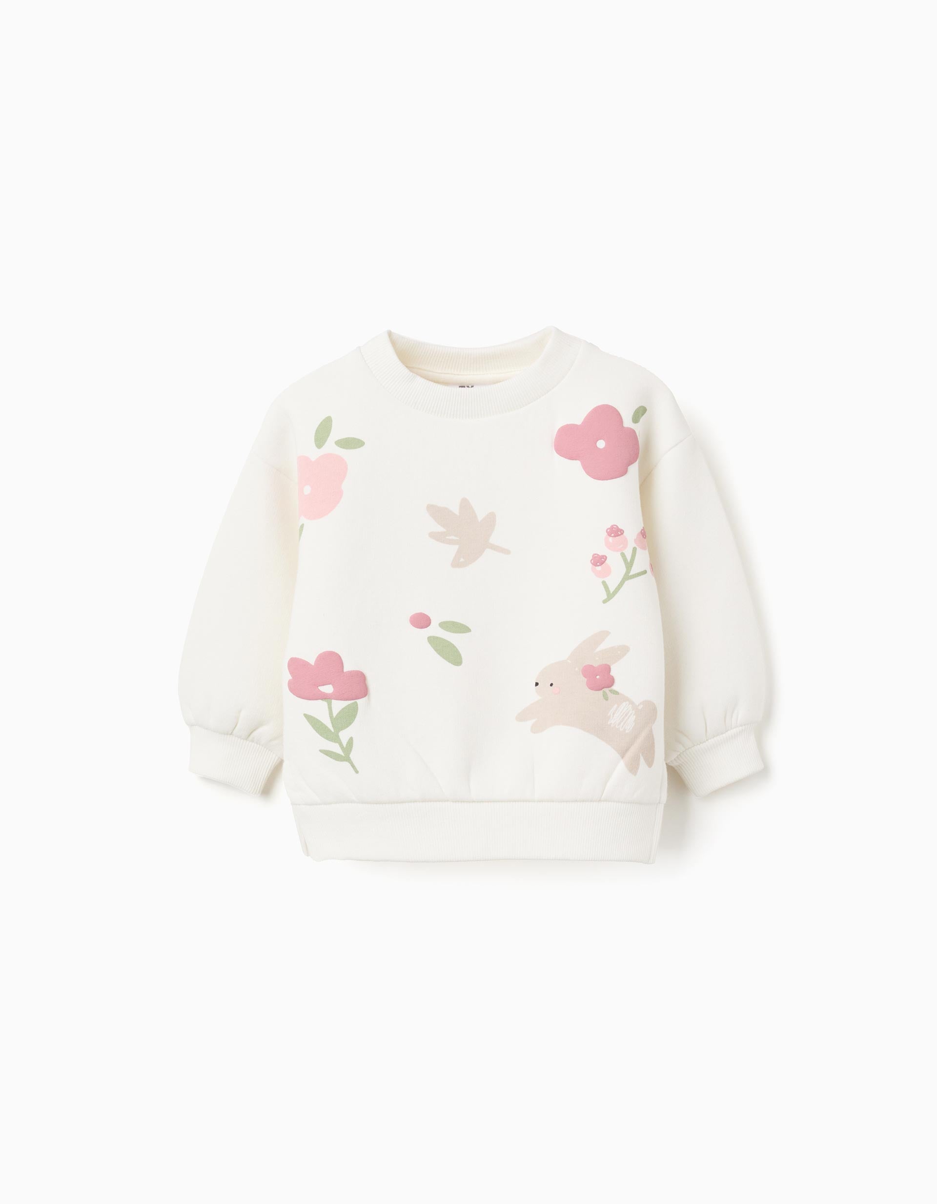 Brushed sweatshirt with embossed floral print for baby girls, white
