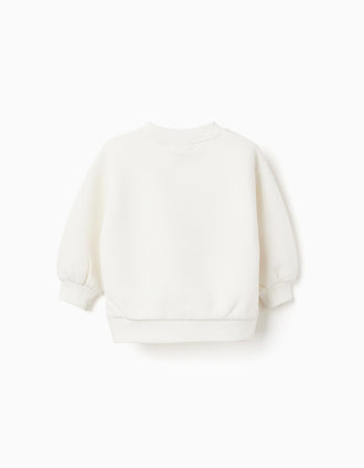 Brushed sweatshirt with embossed floral print for baby girls, white
