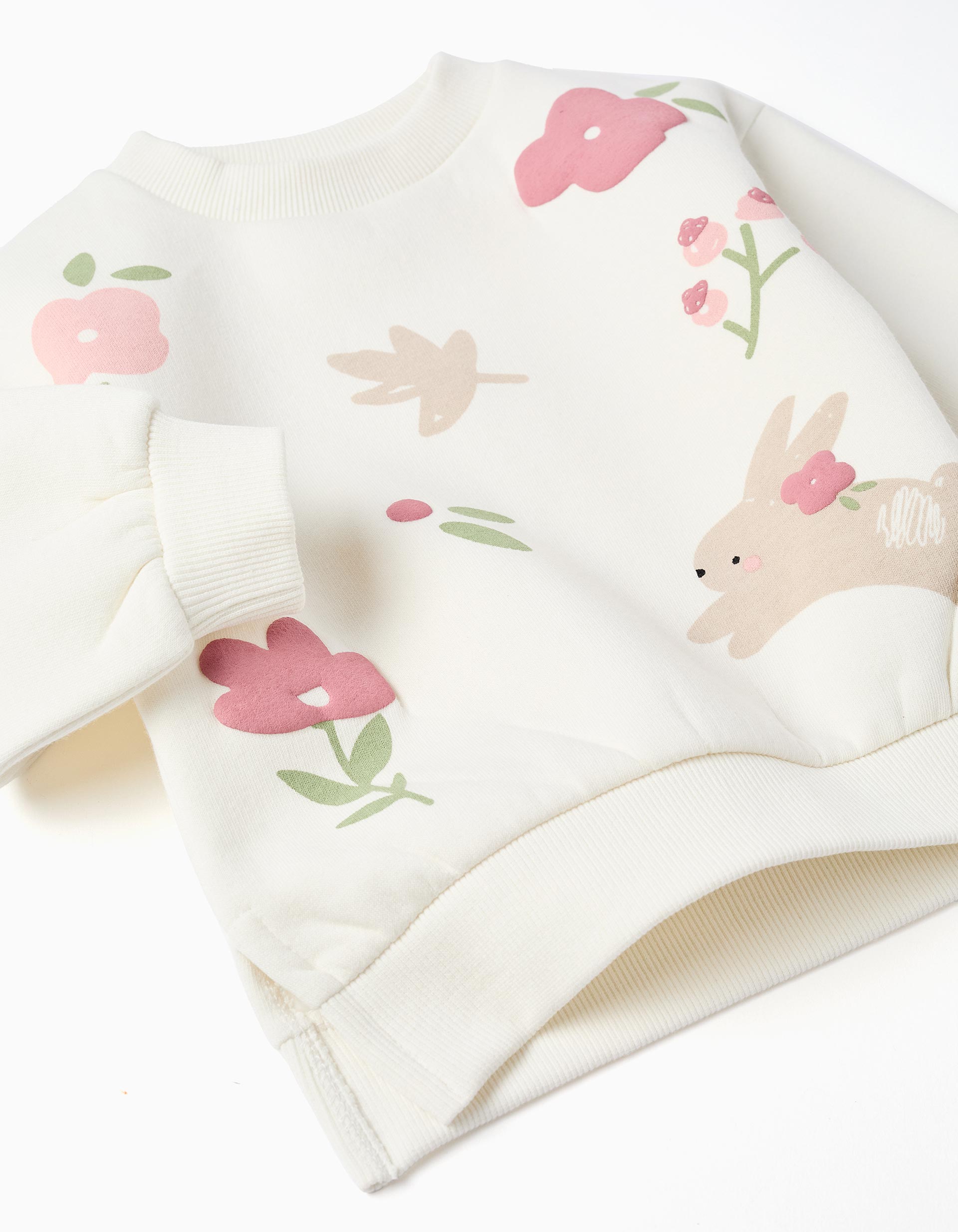 Brushed sweatshirt with embossed floral print for baby girls, white