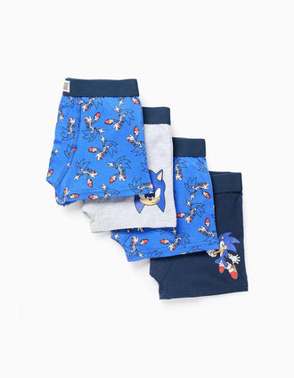 Pack de 4 Boxers para Menino 'Sonic', Azul/Cinza