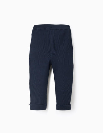 Knitted Trousers with Bow for Newborn Girls, Dark Blue