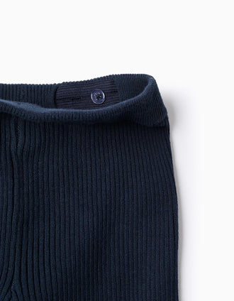 Knitted Trousers with Bow for Newborn Girls, Dark Blue