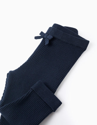 Knitted Trousers with Bow for Newborn Girls, Dark Blue