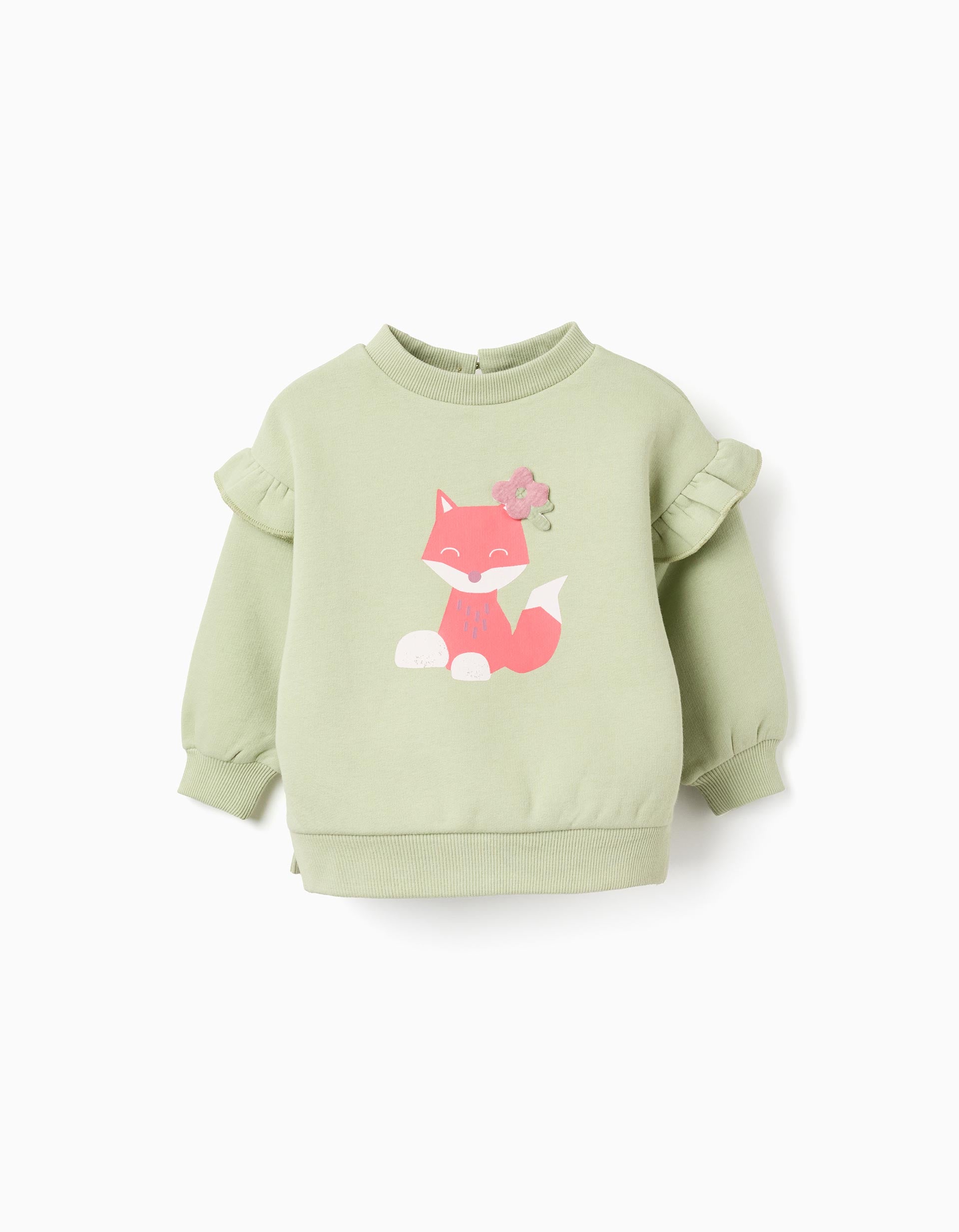 Brushed sweatshirt with fox print for baby girls, light green