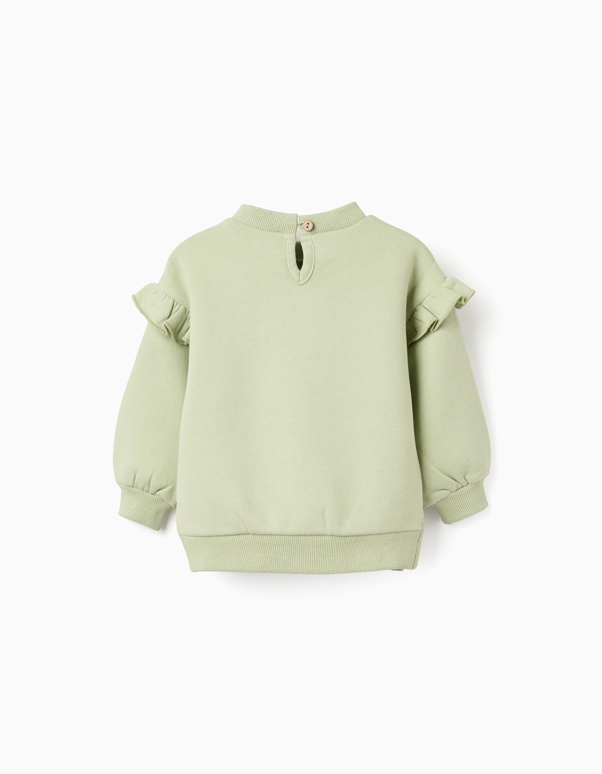 Brushed sweatshirt with fox print for baby girls, light green
