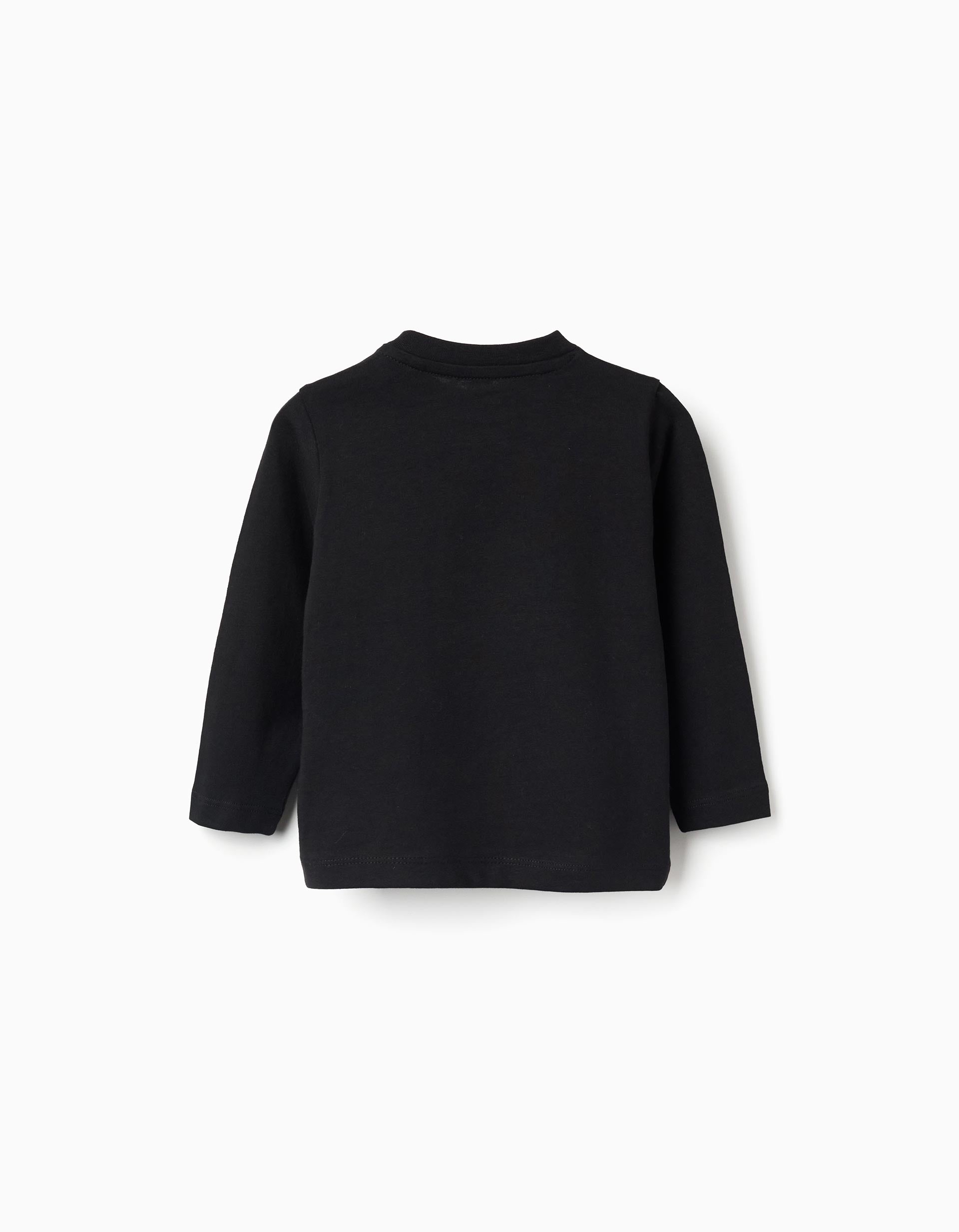 Cotton long sleeve glow-in-the-dark T-shirt for baby boys, black