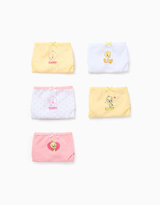 Pack 5 Cuecas para Menina 'Tweety', Rosa/Branco/Amarelo