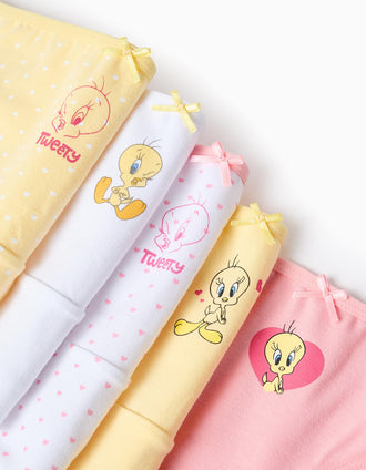 Pack 5 Cuecas para Menina 'Tweety', Rosa/Branco/Amarelo