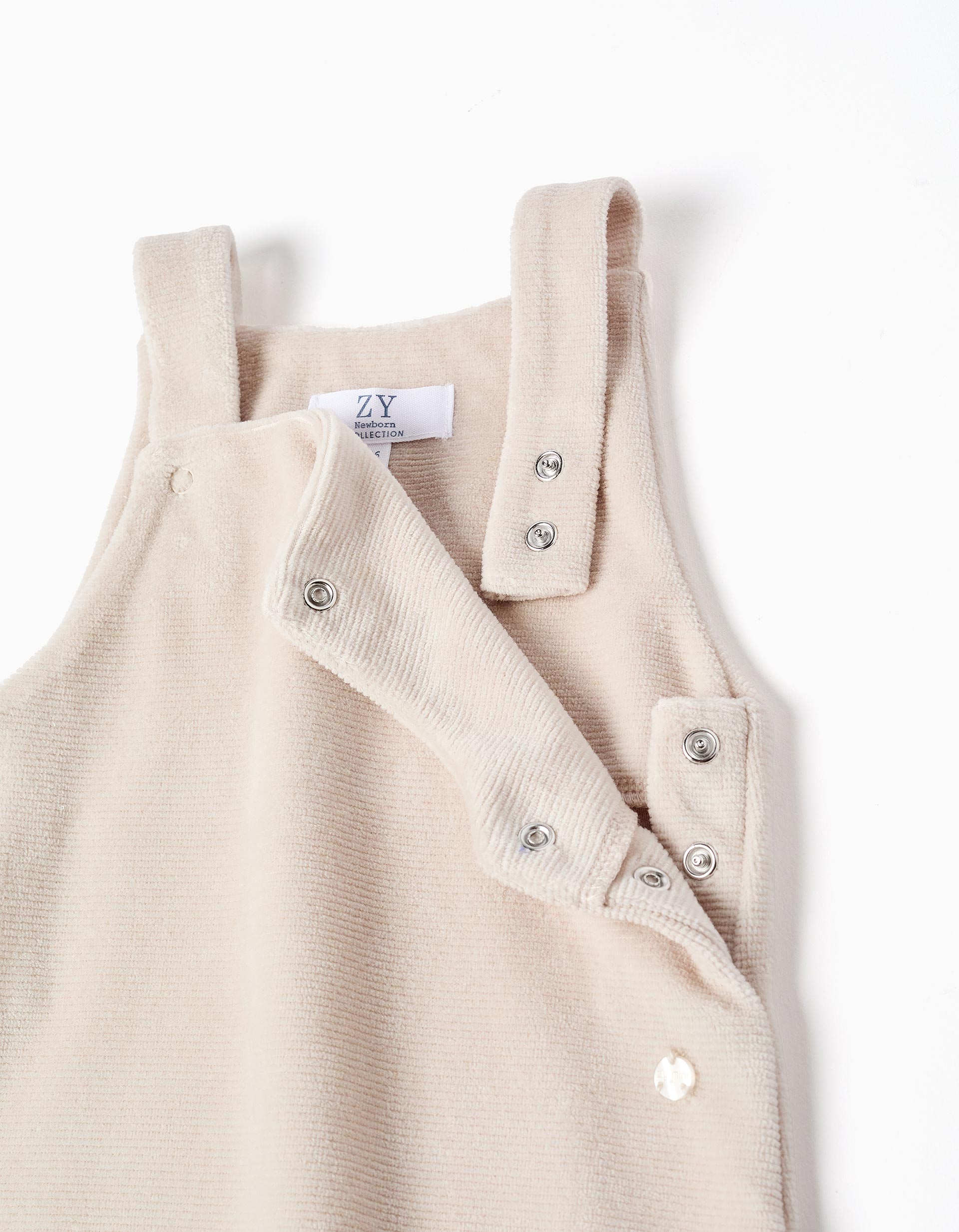 Body de Algodón + Mono de Terciopelo para Recién Nacida, Blanco/Beige