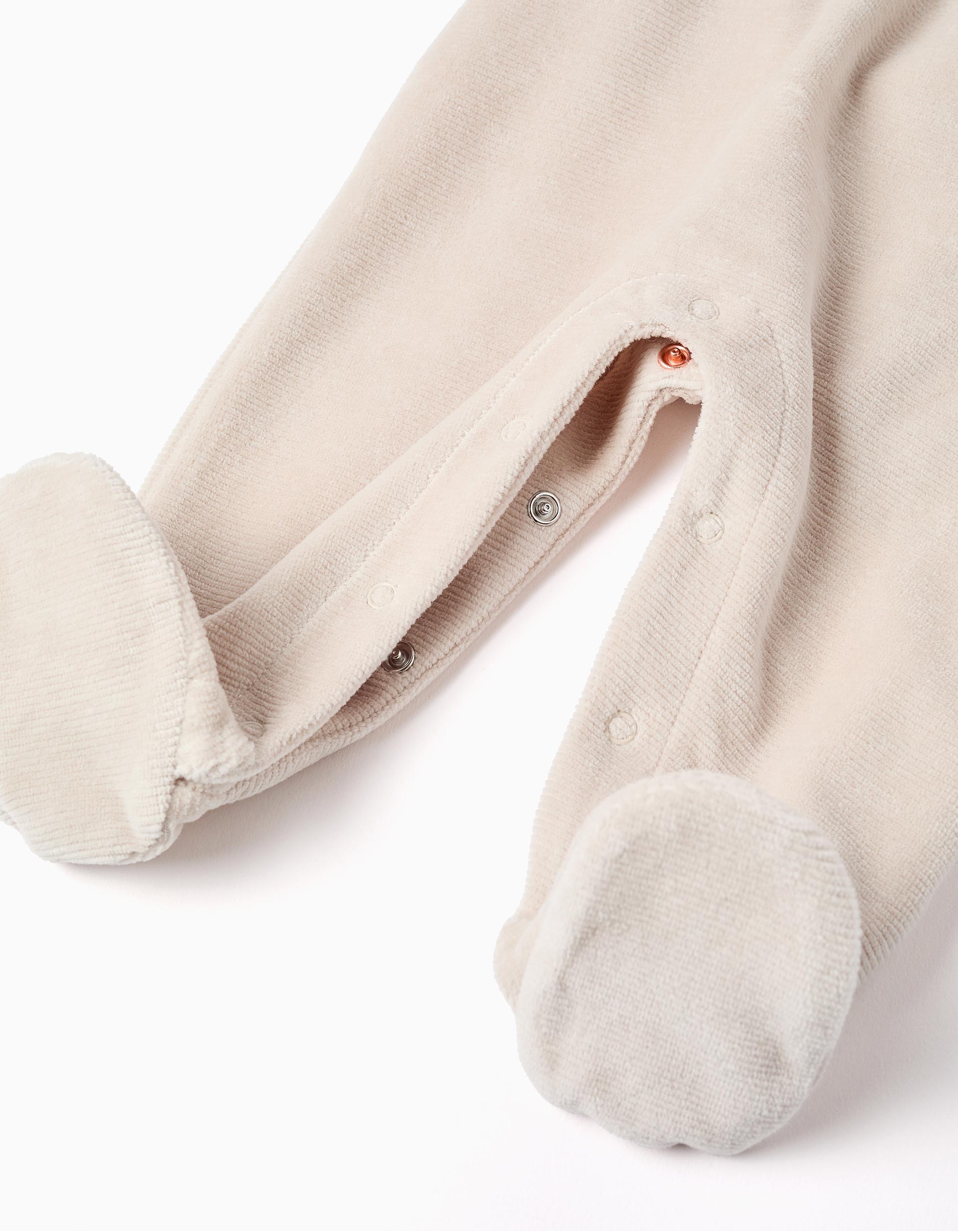 Body de Algodón + Mono de Terciopelo para Recién Nacida, Blanco/Beige