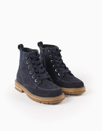 Bottes en Daim avec Fermeture Éclair pour Garçon, Bleu Foncé