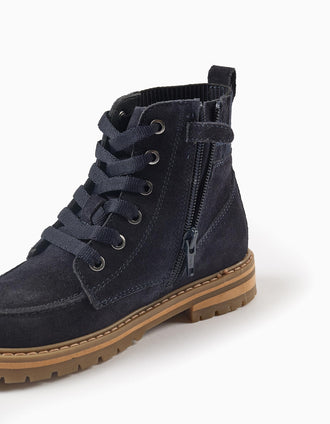 Bottes en Daim avec Fermeture Éclair pour Garçon, Bleu Foncé