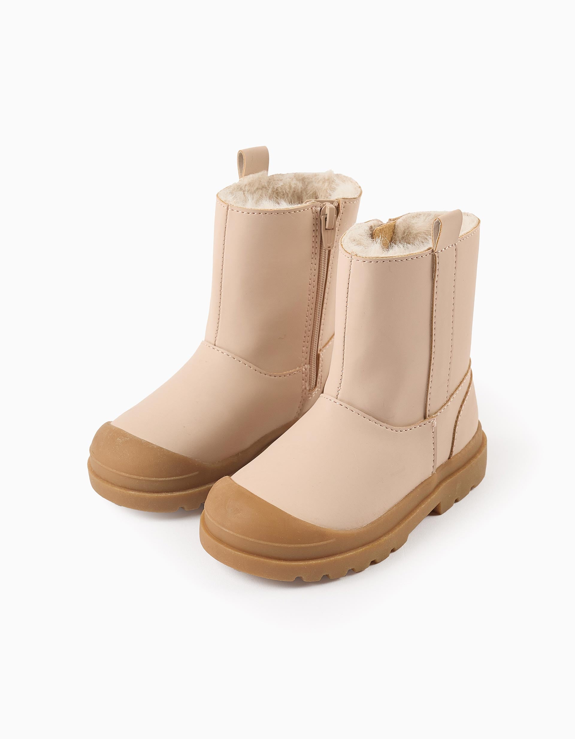 Waterproof Boots with Faux Fur Lining for Baby Girls, Pink/Beige