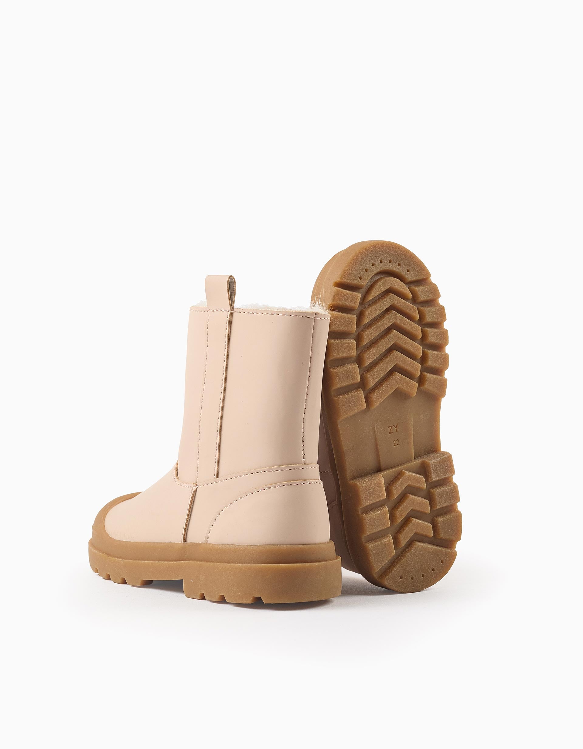 Waterproof Boots with Faux Fur Lining for Baby Girls, Pink/Beige