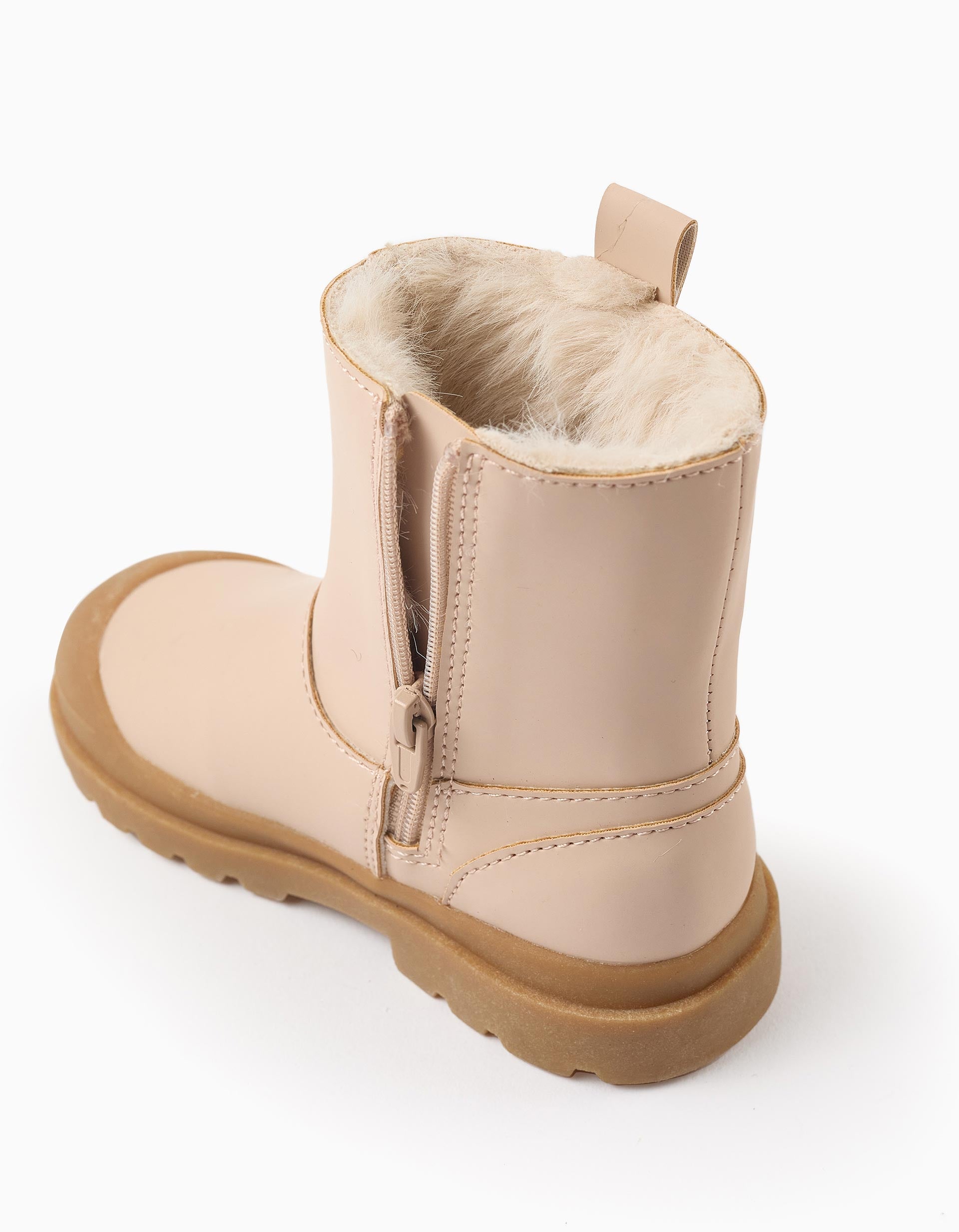 Waterproof Boots with Faux Fur Lining for Baby Girls, Pink/Beige