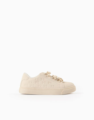 Textured Trainers with Bows for Girls, Beige