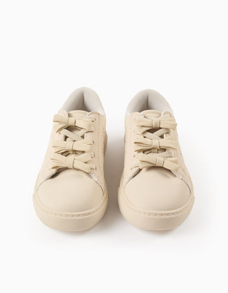 Textured Trainers with Bows for Girls, Beige