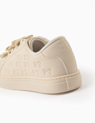 Textured Trainers with Bows for Girls, Beige