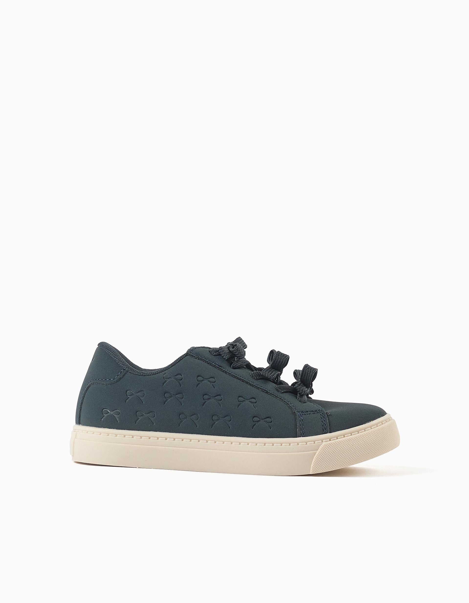 Trainers with embossed bows for girls, dark blue