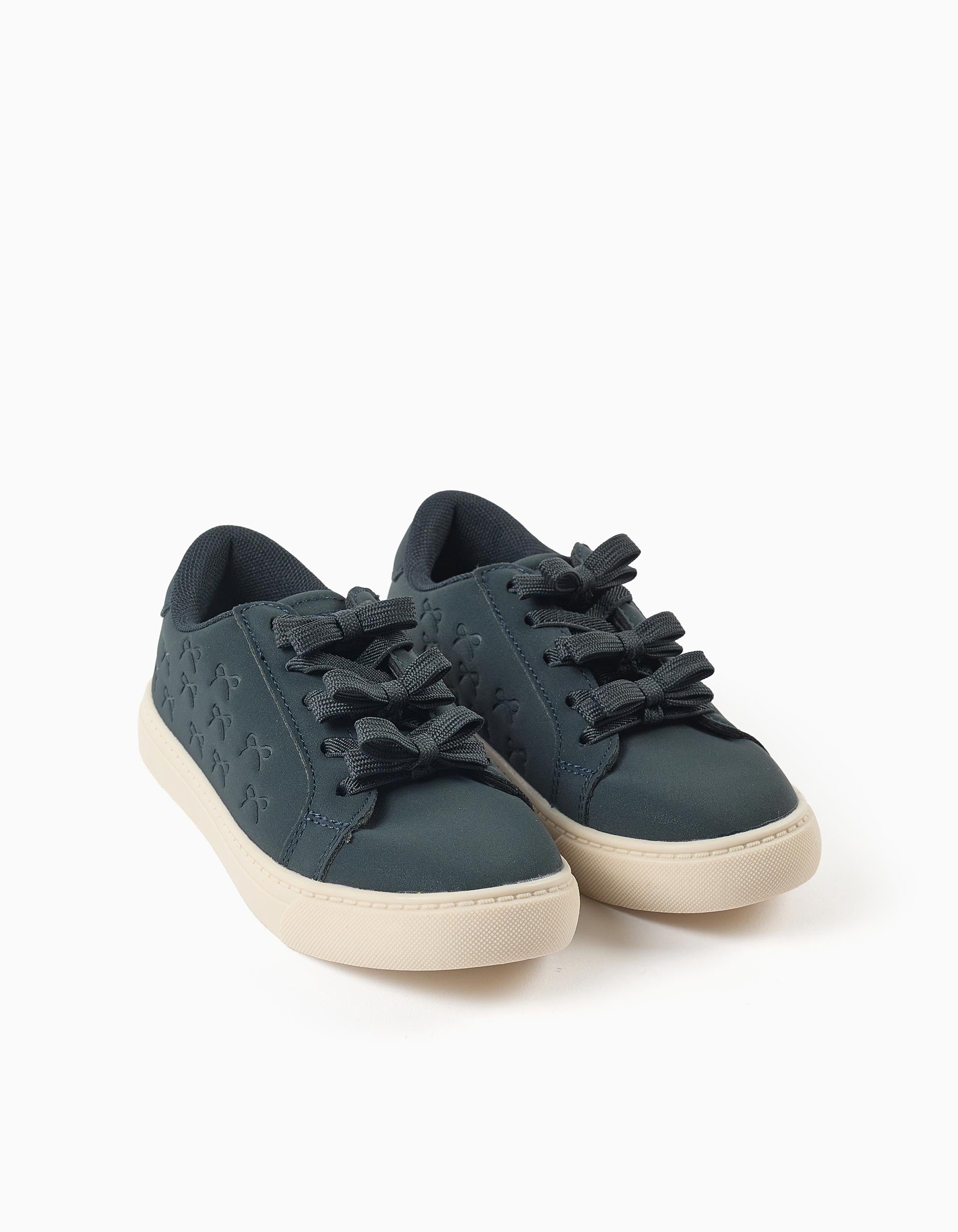 Trainers with embossed bows for girls, dark blue