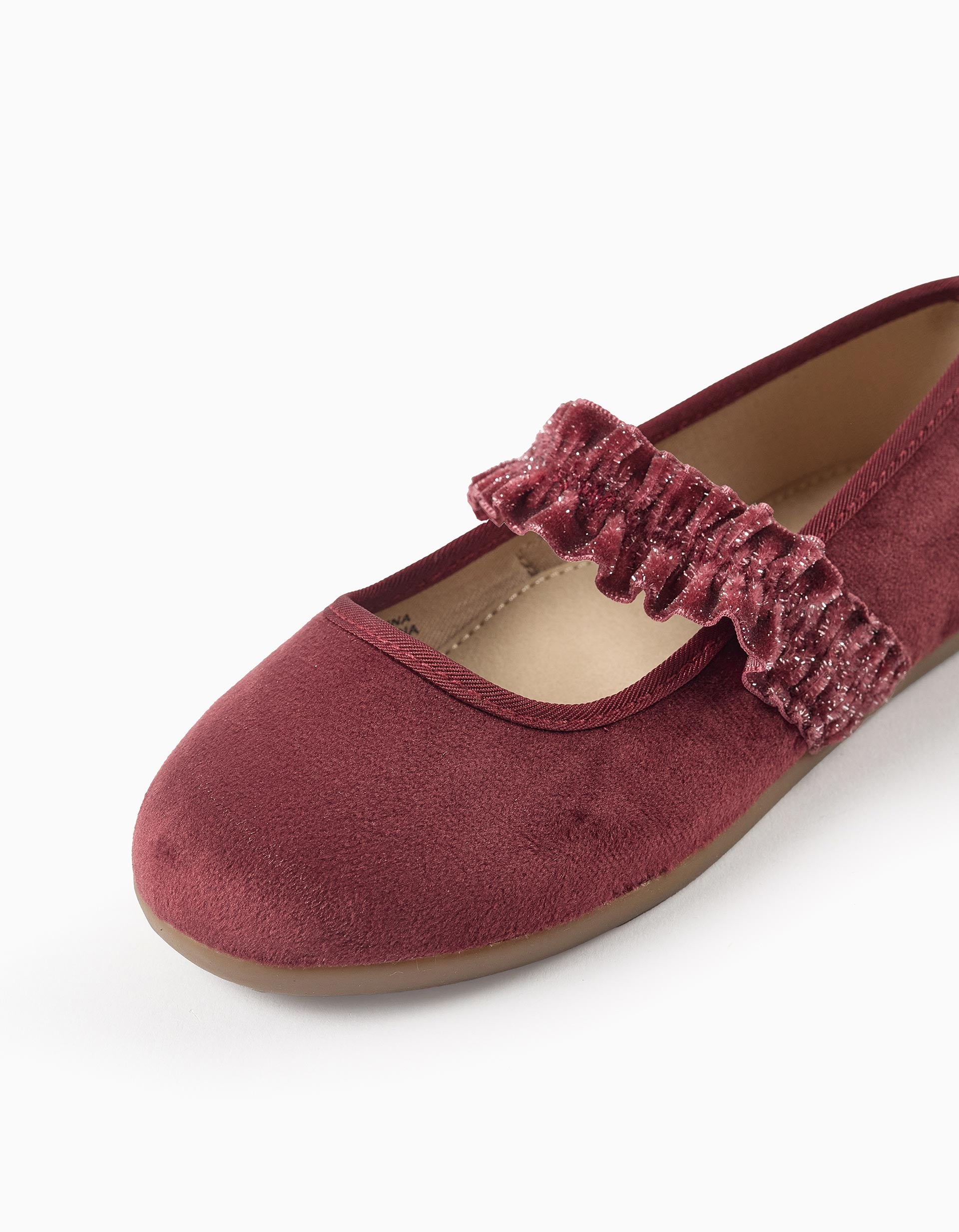 Sabrinas de Veludo com Folhos e Brilhantes para Menina, Rosa Escuro