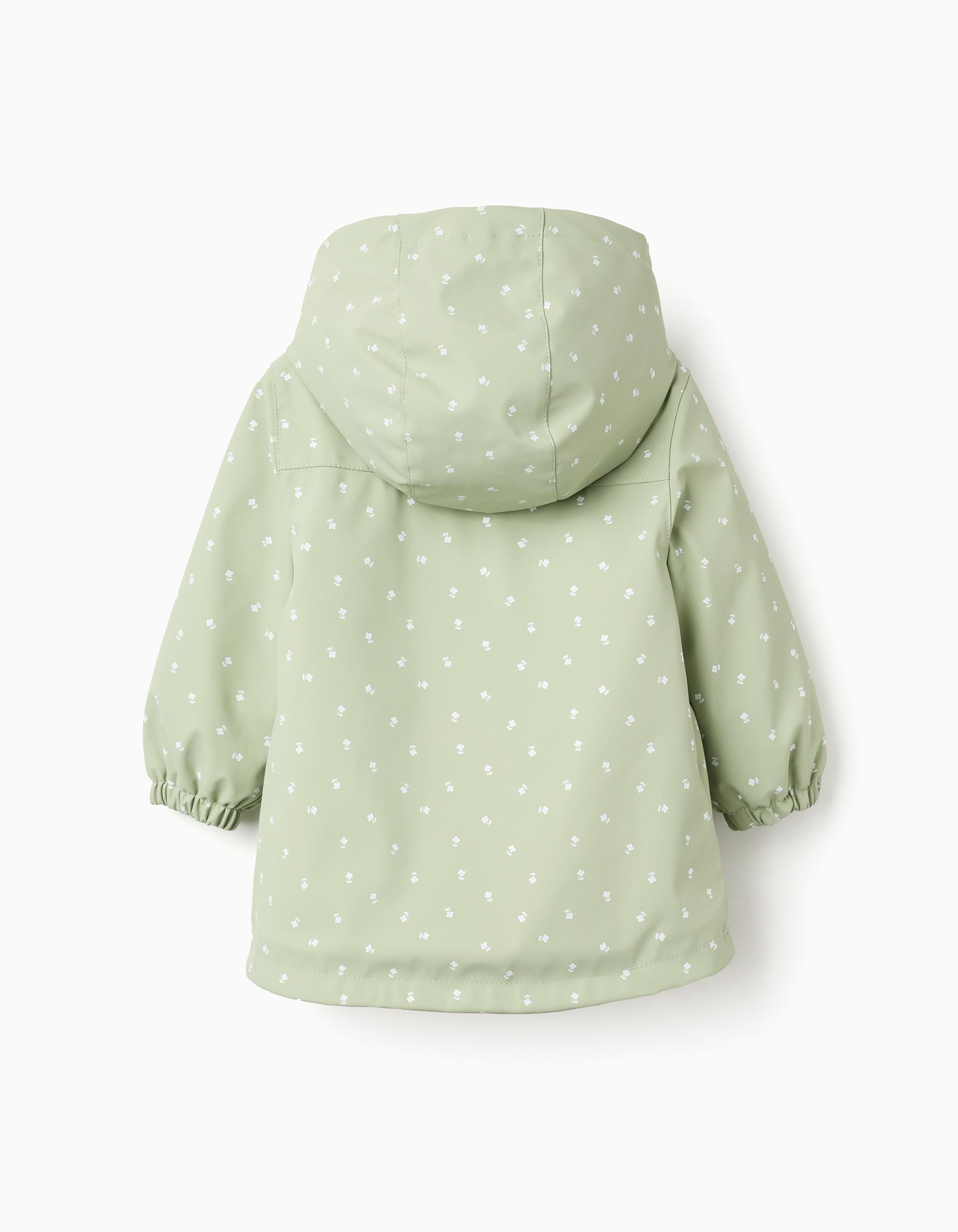 Hooded rubber parka with sherpa lining for baby girls, light green