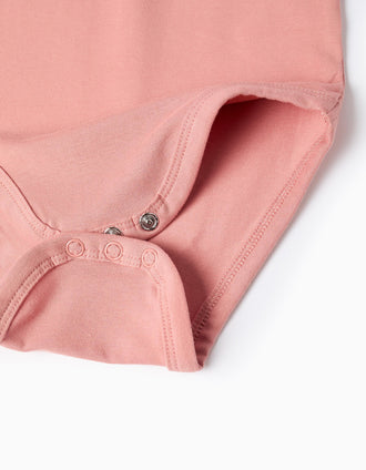 Long sleeve bodysuit with print and ruffled collar for baby girls, pink