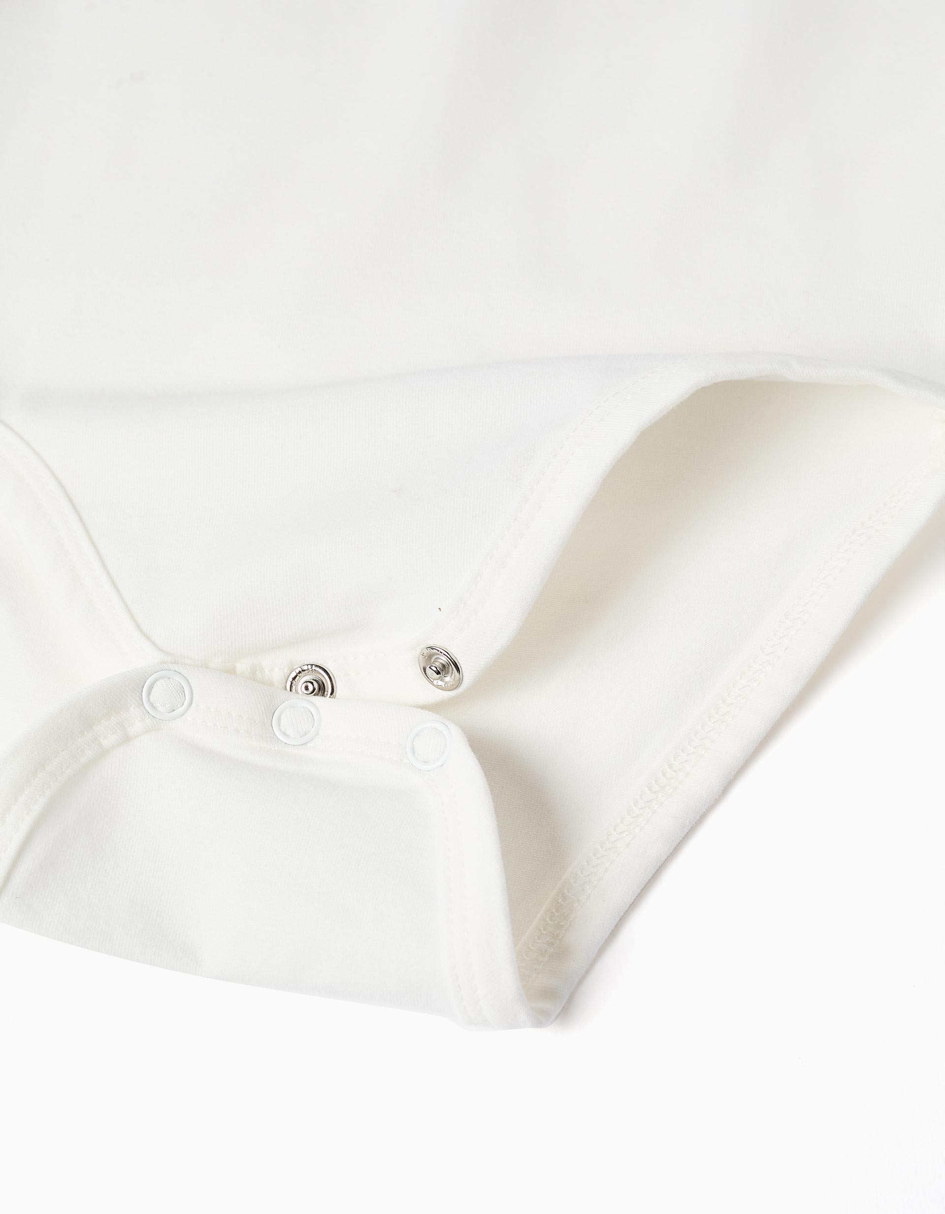 Long sleeve bodysuit with print and ruffled collar for baby girls, white