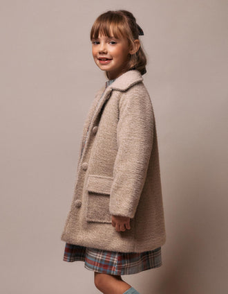 Chaqueta Afelpada con Botones para Niña, Beige