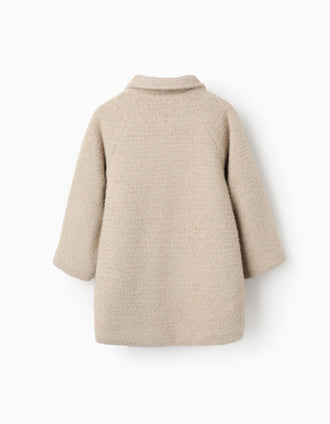 Chaqueta Afelpada con Botones para Niña, Beige