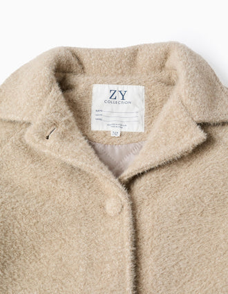 Chaqueta Afelpada con Botones para Niña, Beige