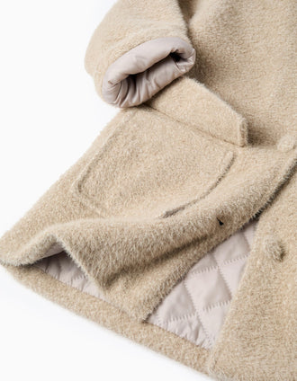 Chaqueta Afelpada con Botones para Niña, Beige