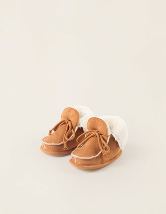 Bottes avec Doublure en Fausse Fourrure pour Nouveau-née, Camel
