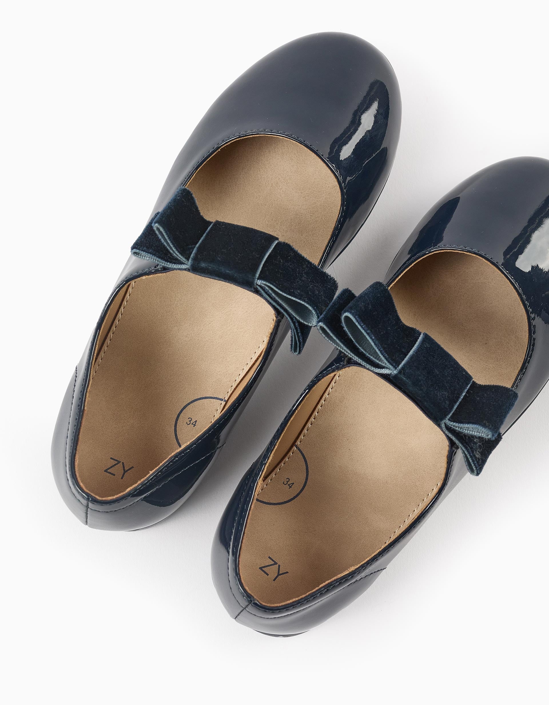 Patent Leather Ballerina Flats with Velvet Bow for Girls, Dark