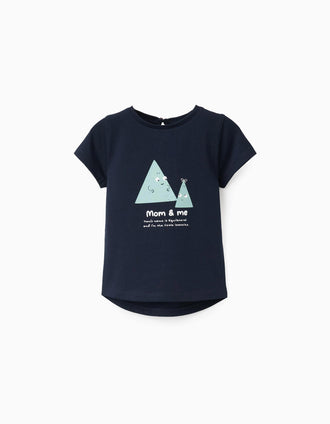T-shirt de Algodão com Estampado para Bebé Menina, Azul-escuro