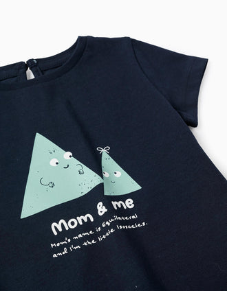 T-shirt de Algodão com Estampado para Bebé Menina, Azul-escuro