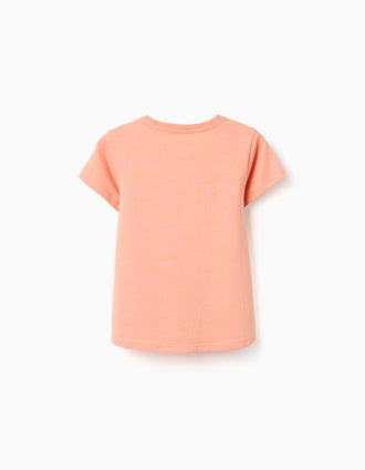 T-shirt de Algodão com Estampado 'Stockholm' para Menina, Laranja-Claro