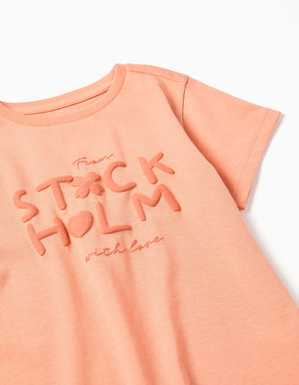 T-shirt de Algodão com Estampado 'Stockholm' para Menina, Laranja-Claro