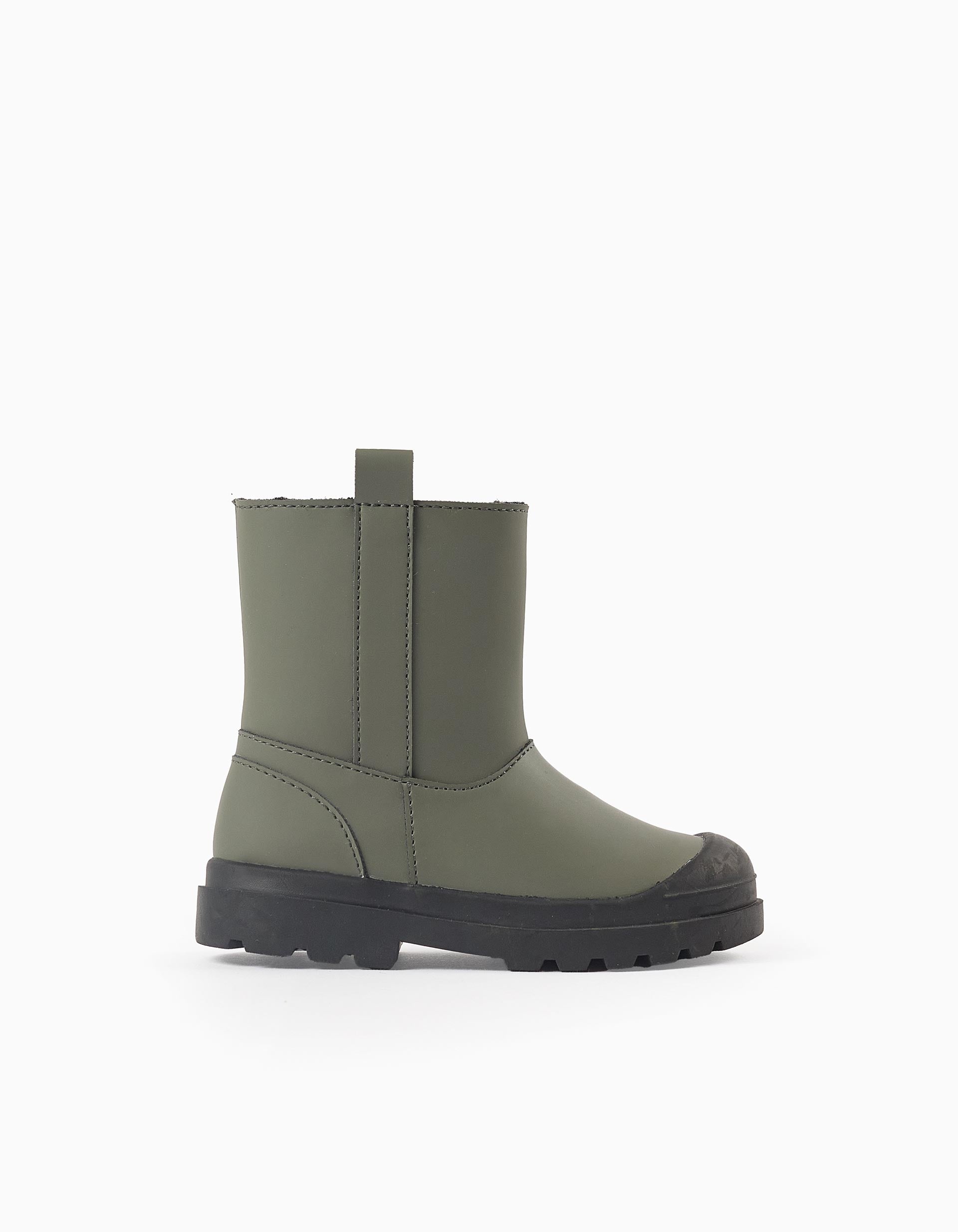 Bottes Imperméables avec Fausse Fourrure pour Bébé Garçon, Vert/Noir