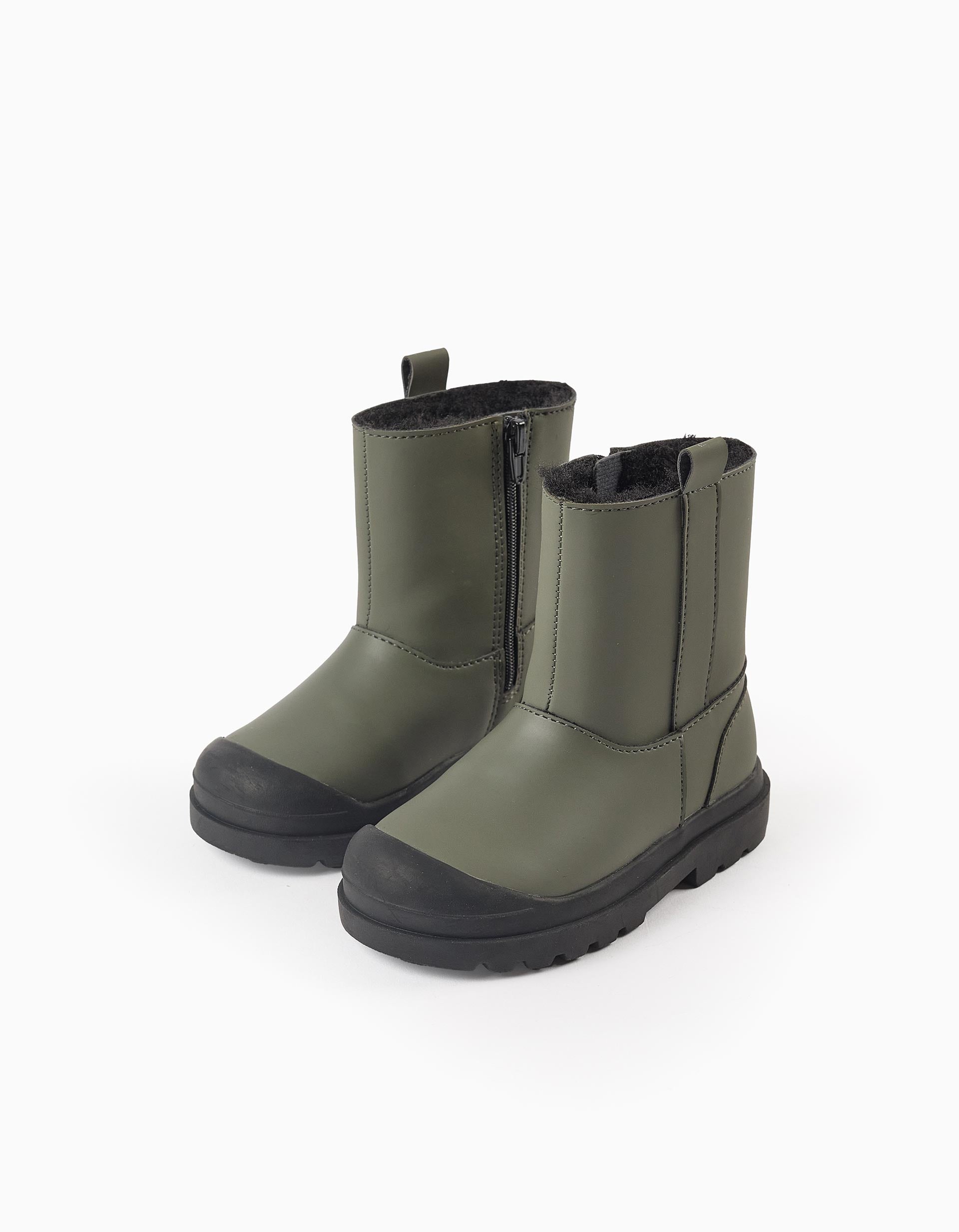 Bottes Imperméables avec Fausse Fourrure pour Bébé Garçon, Vert/Noir