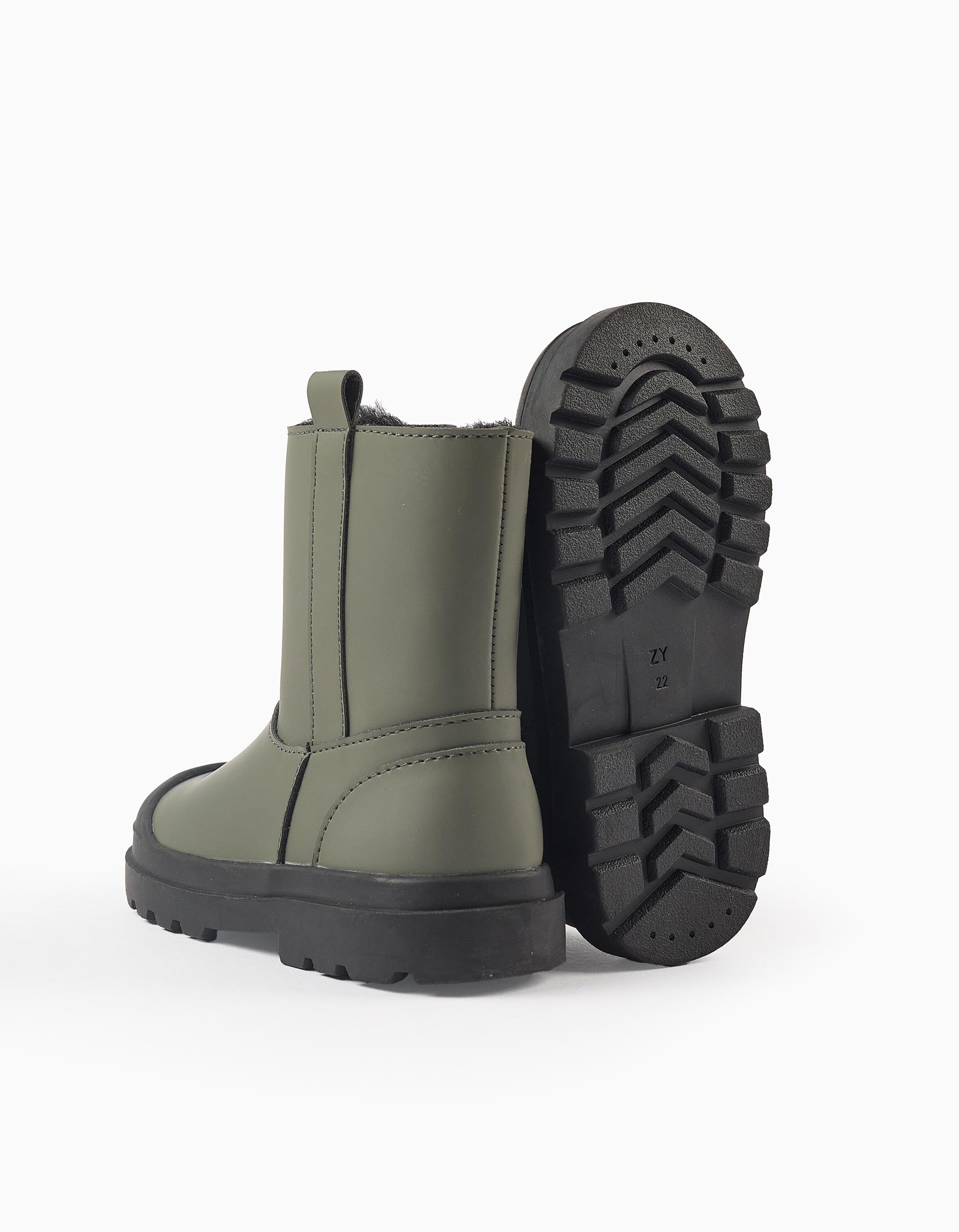Bottes Imperméables avec Fausse Fourrure pour Bébé Garçon, Vert/Noir