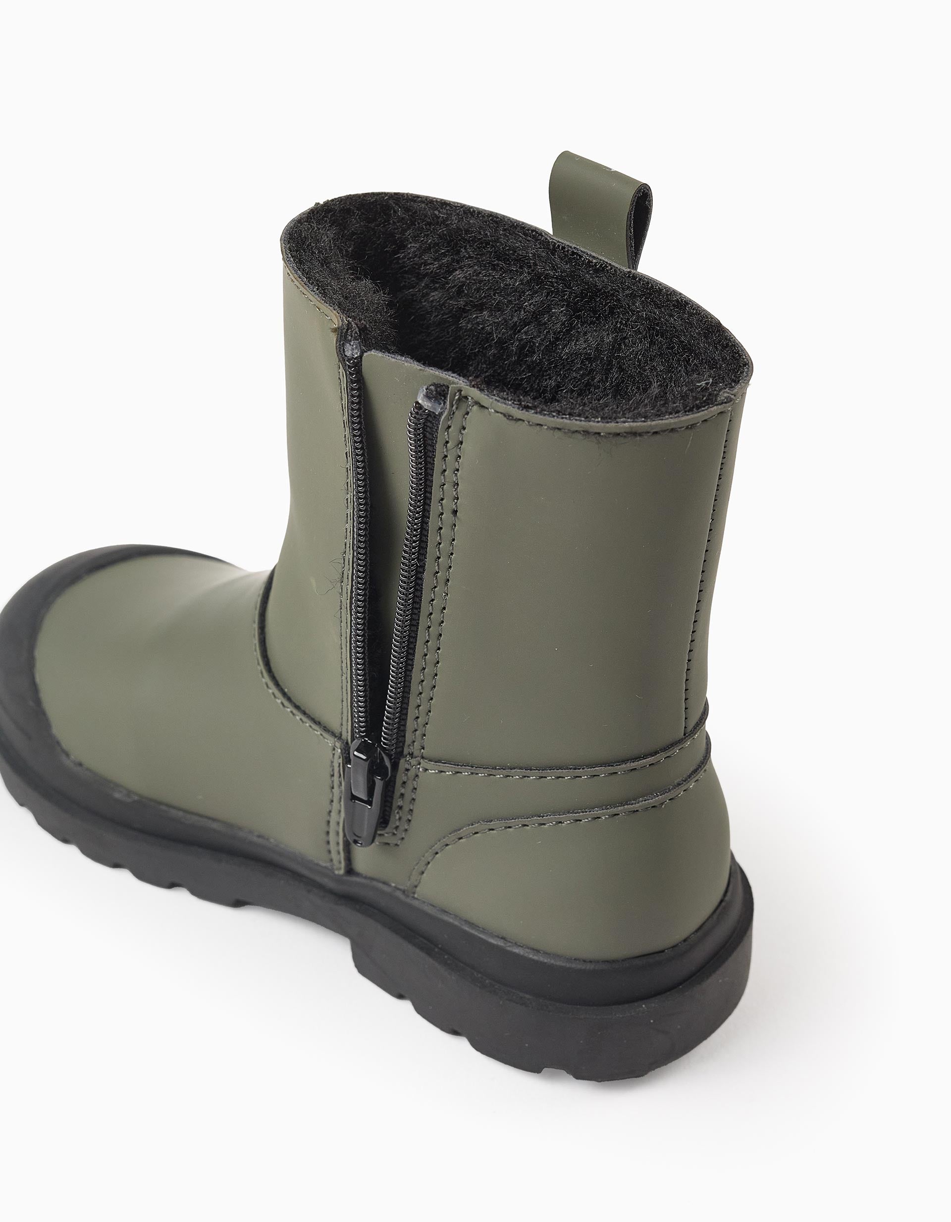 Bottes Imperméables avec Fausse Fourrure pour Bébé Garçon, Vert/Noir